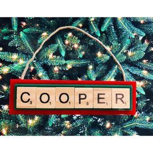 COOPER Dog Doggy Name Christmas Ornament Scrabble Tiles Pet Dog Cat Bird